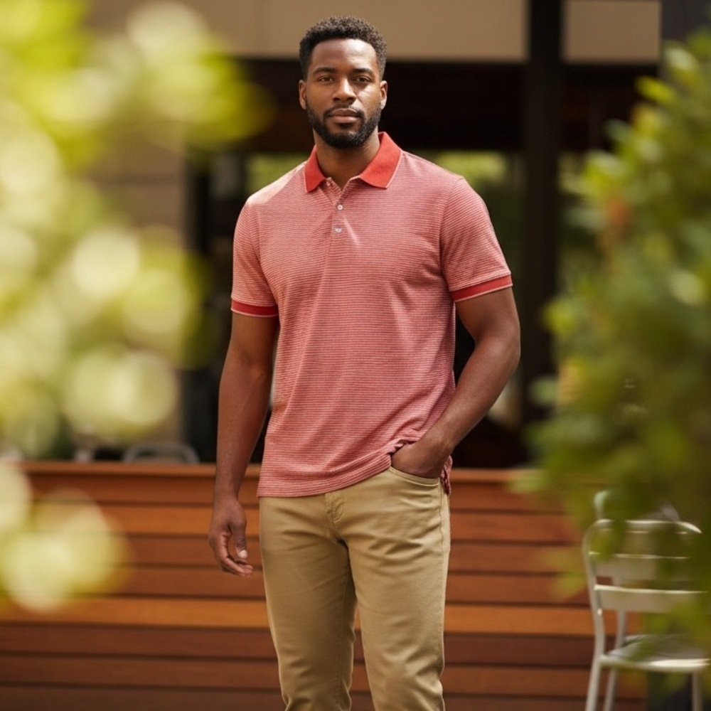 Van Heusen Air Rust/Terracotta Striped Golf Polo-Size-XL